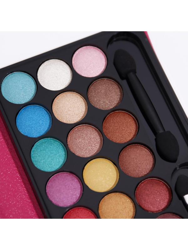 Набор декоративной косметики: тени для век, тени для бровей, блеск для губ, румяна, зеркало