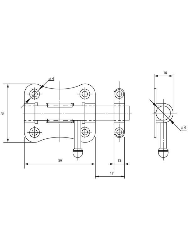Задвижка дверная ЗД 007, 40 мм, черная