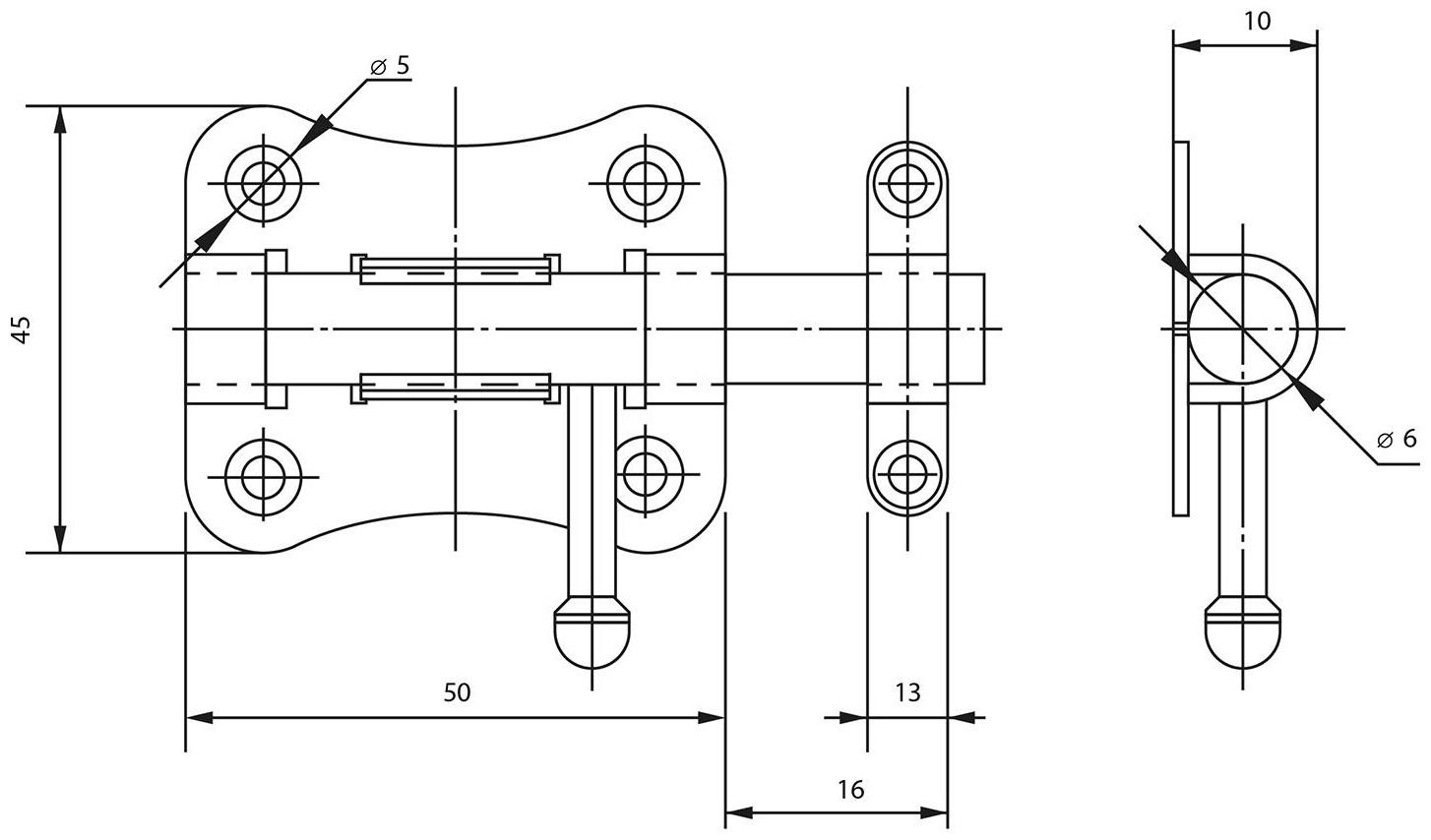 Задвижка дверная ЗД 007, 50 мм, черная