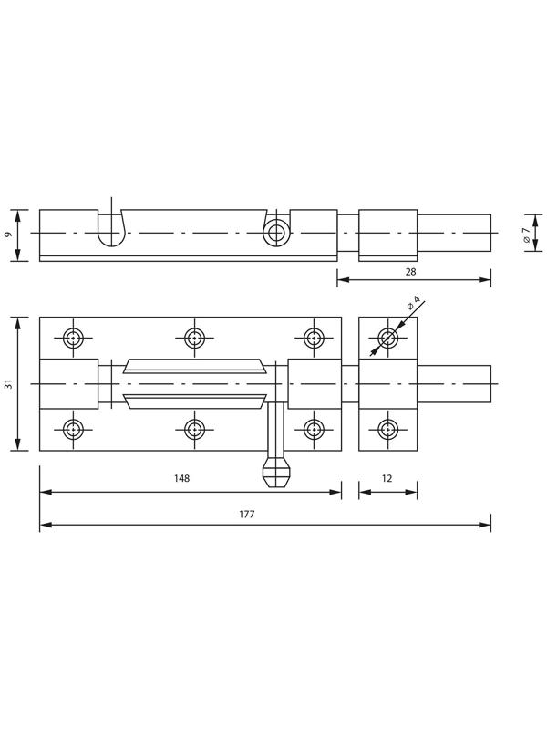 Задвижка дверная ЗД 006, 150 мм, черная