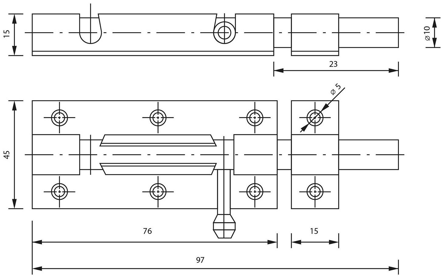 Задвижка дверная ЗД 005, 75 мм, оцинкованная