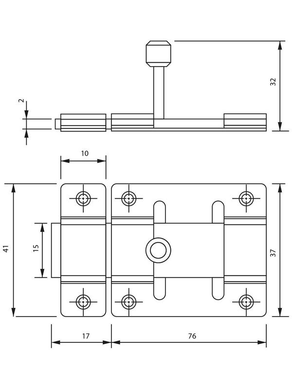 Задвижка дверная ЗД 008, 75 мм, под навесной замок, черный