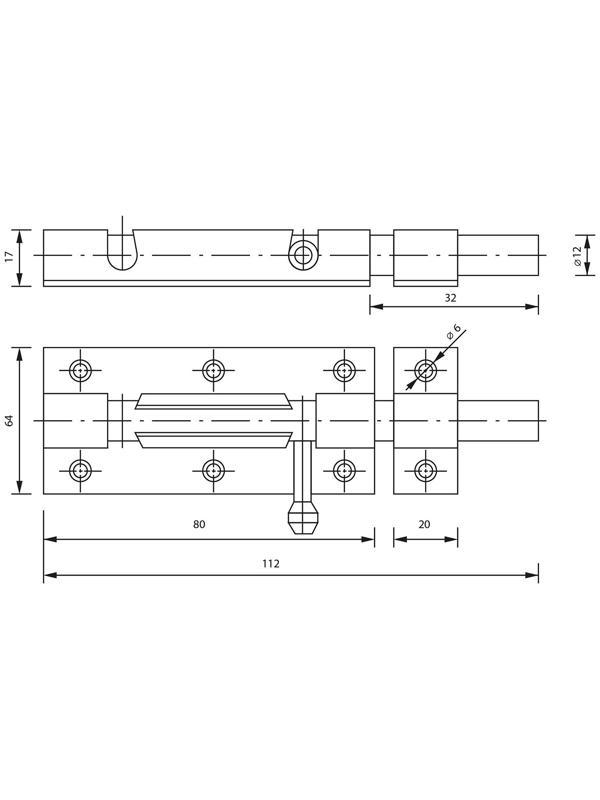 Задвижка дверная , 80 мм по основанию, оцинкованная