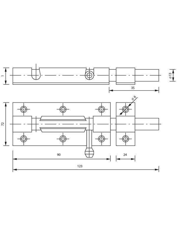 Задвижка дверная , 90 мм по основанию, оцинкованная