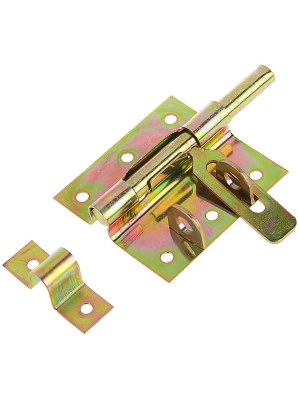 Задвижка дверная, 70 мм по основанию, под навесной замок, оцинкованная