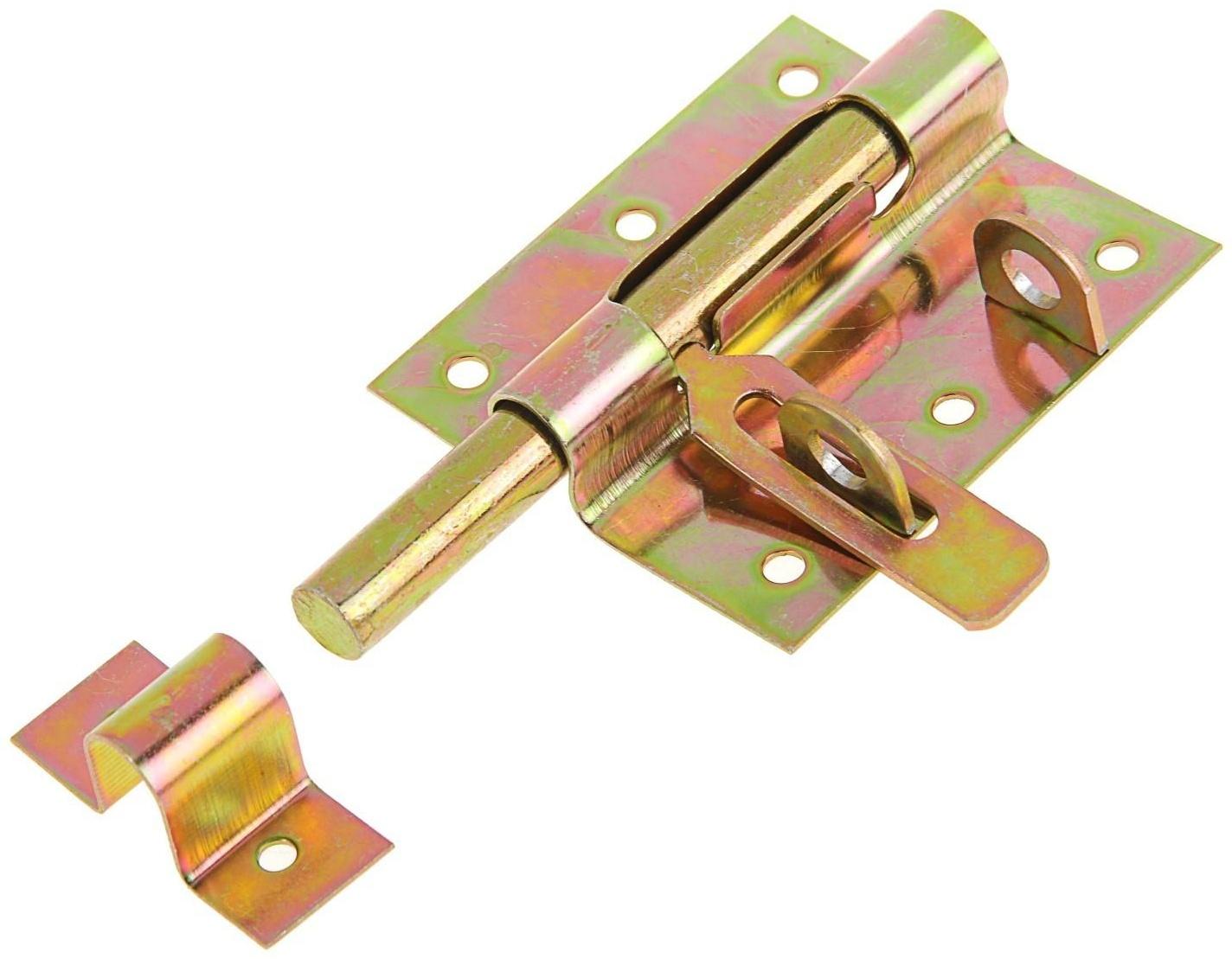 Задвижка дверная, 80 мм по основанию, под навесной замок, оцинкованная