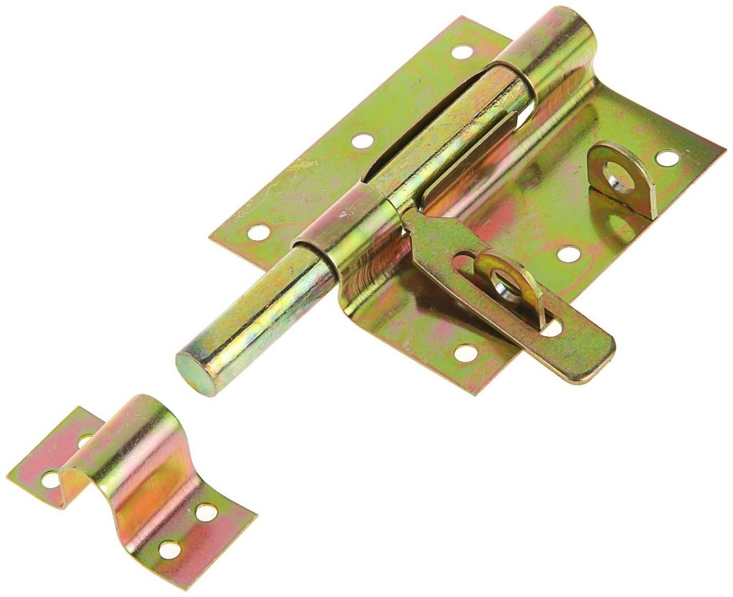 Задвижка дверная, 90 мм по основанию, под навесной замок, оцинкованная