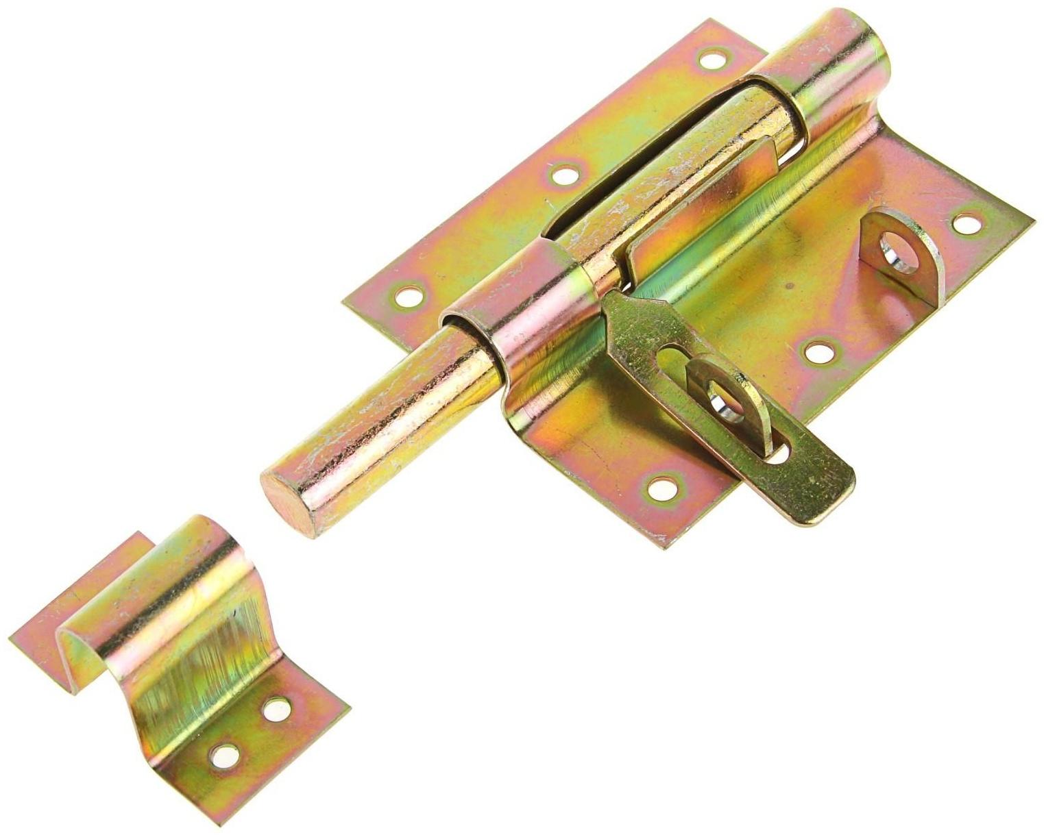 Задвижка дверная, 100 мм по основанию, под навесной замок, оцинкованная