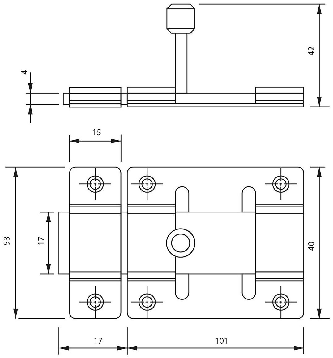 Задвижка дверная ЗД 002, 100 мм, под навесной замок, оцинкованная