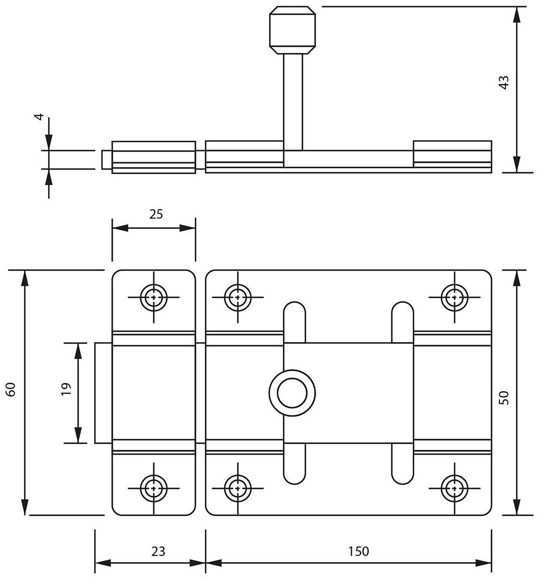 Задвижка дверная ЗД 002, 150 мм, под навесной замок, оцинкованная