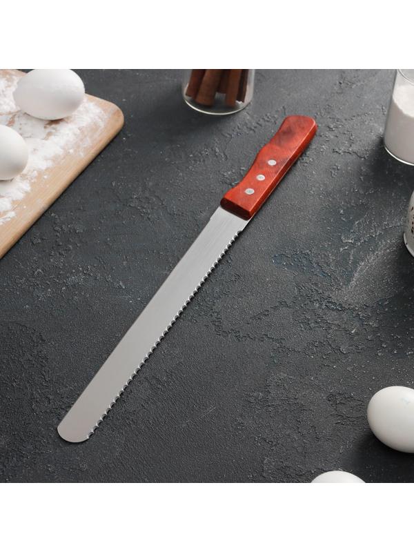 Нож для бисквита двусторонний, с крупными зубцами и ровным краем, лезвие 25 см, толщина лезвия 0,9 мм