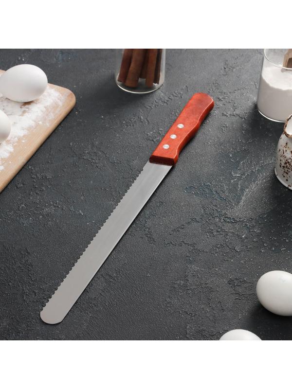 Нож для бисквита двусторонний, с крупными зубцами и ровным краем, лезвие 25 см, толщина лезвия 0,9 мм