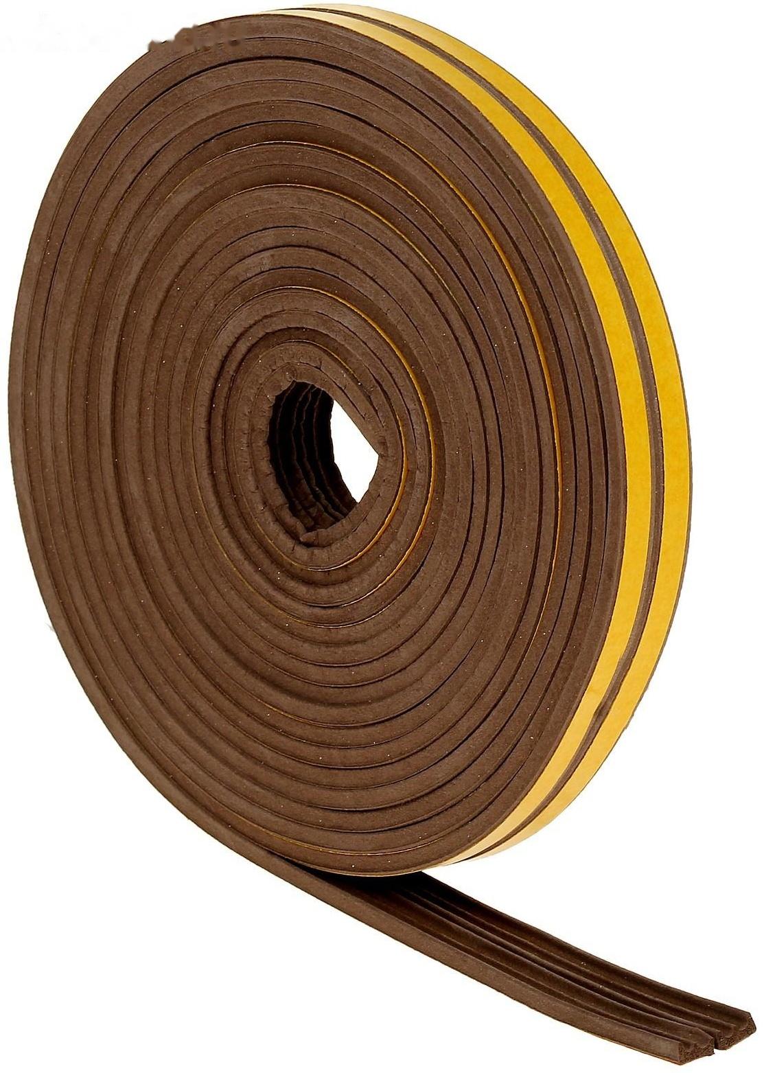 Уплотнитель для окон, профиль E, на клейкой основе, коричневый, в упаковке 10 м