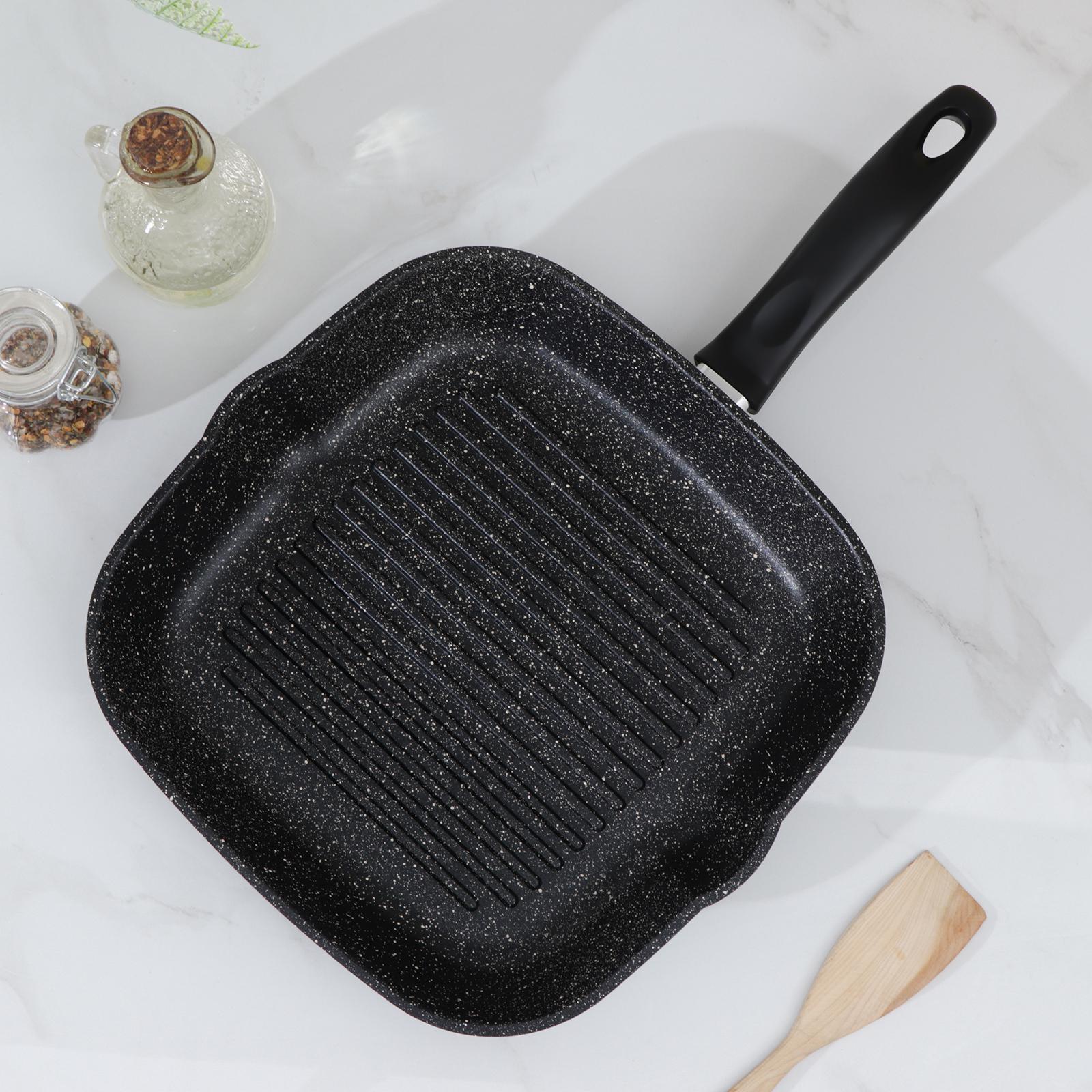 Сковорода-гриль квадратная Доляна, 26×26 см, антипригарное покрытие, цвет тёмный мрамор