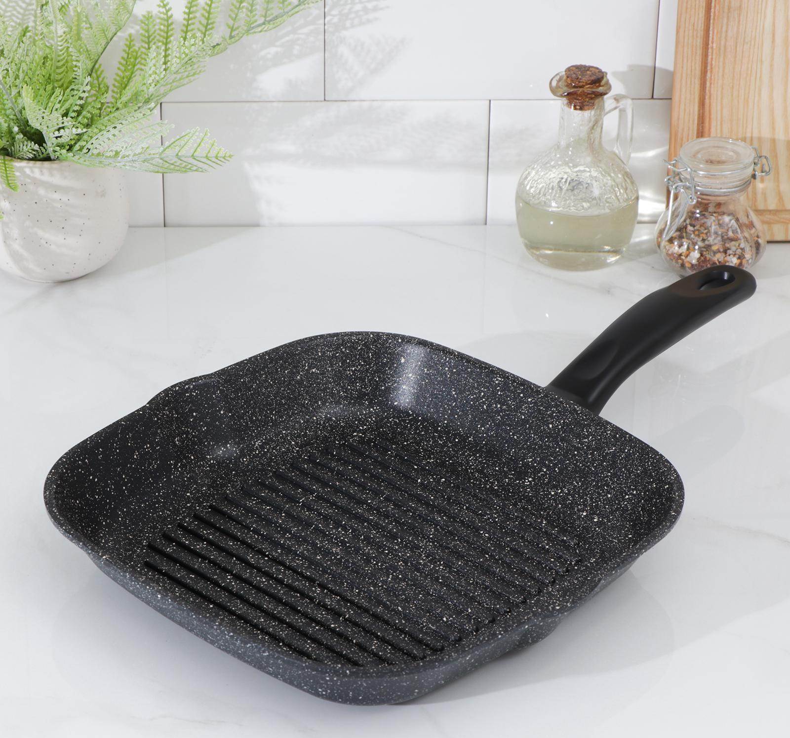 Сковорода-гриль квадратная Доляна, 26×26 см, антипригарное покрытие, цвет тёмный мрамор