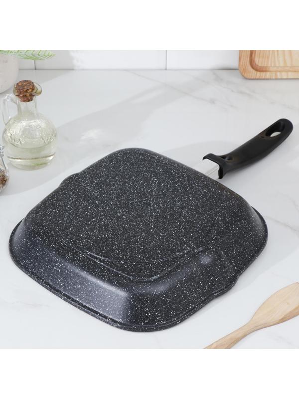 Сковорода-гриль квадратная Доляна, 26×26 см, антипригарное покрытие, цвет тёмный мрамор