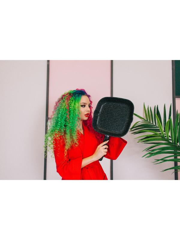 Сковорода-гриль квадратная Доляна, 26×26 см, антипригарное покрытие, цвет тёмный мрамор