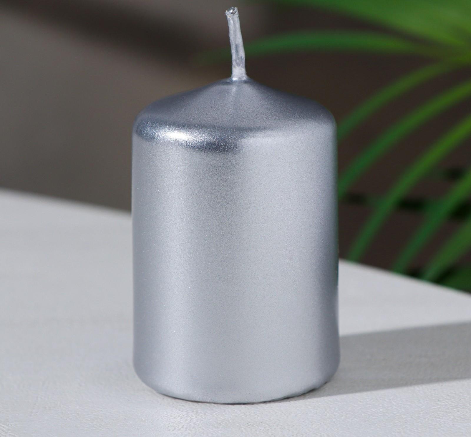 Свеча - цилиндр, 4х6 см, 9 ч, серебро