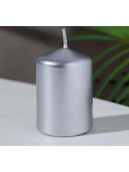 Свеча - цилиндр, 4х6 см, 9 ч, серебро