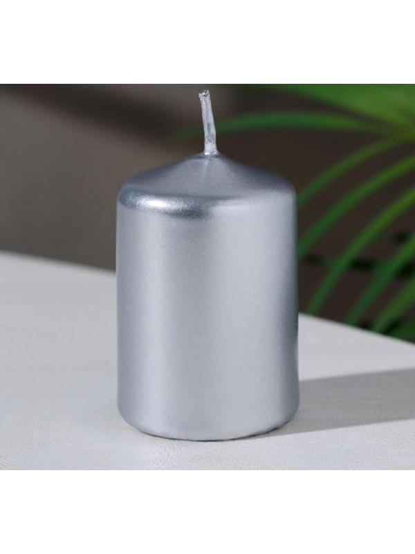 Свеча - цилиндр, 4х6 см, 9 ч, серебро