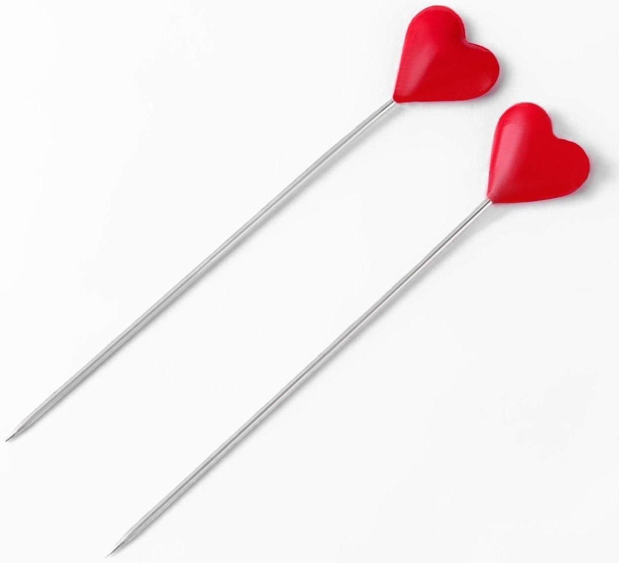 Булавки портновские «Сердце», 55 мм, 50 шт, цвет МИКС