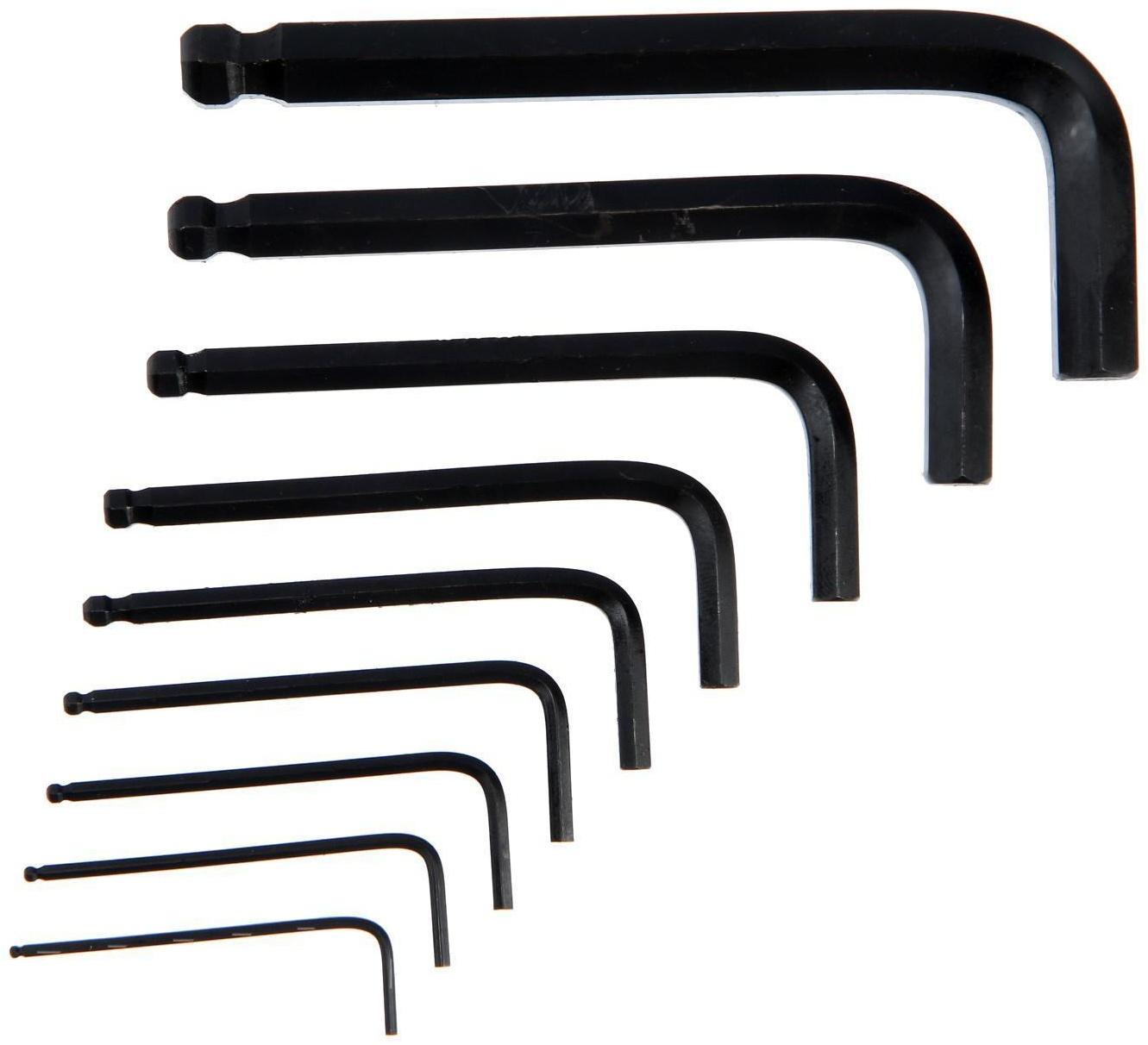 Набор ключей шестигранных ТУНДРА black, с шаром, CrV, 1.5 - 10 мм, 9 шт.