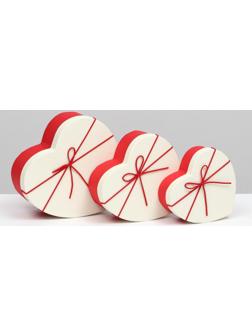 Набор коробок 3 в 1 сердца, красный-белый 21 х 19 х 9 - 15.5 х 14 х 6 см