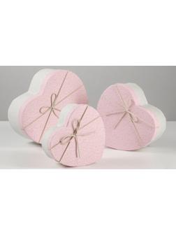 Набор коробок 3 в 1 сердца, белый-розовый, 21 х 19 х 9 - 15.5 х 14 х 6 см