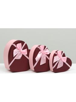 Набор коробок 3 в 1 сердца, бордовый, 21 х 19 х 9 - 15.5 х 14 х 6 см