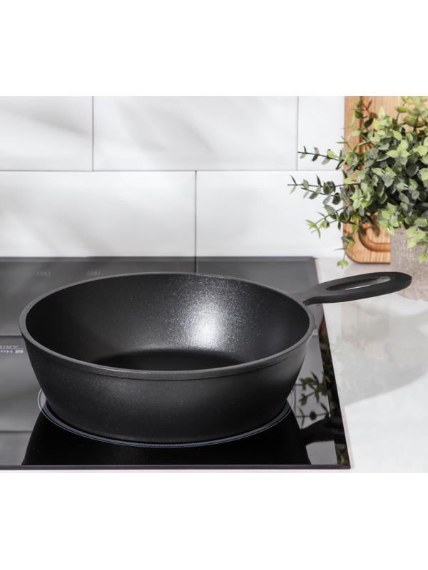 Сковорода «Сотейник», d=24 см, алюминиевая ручка, антипригарное покрытие, цвет чёрный