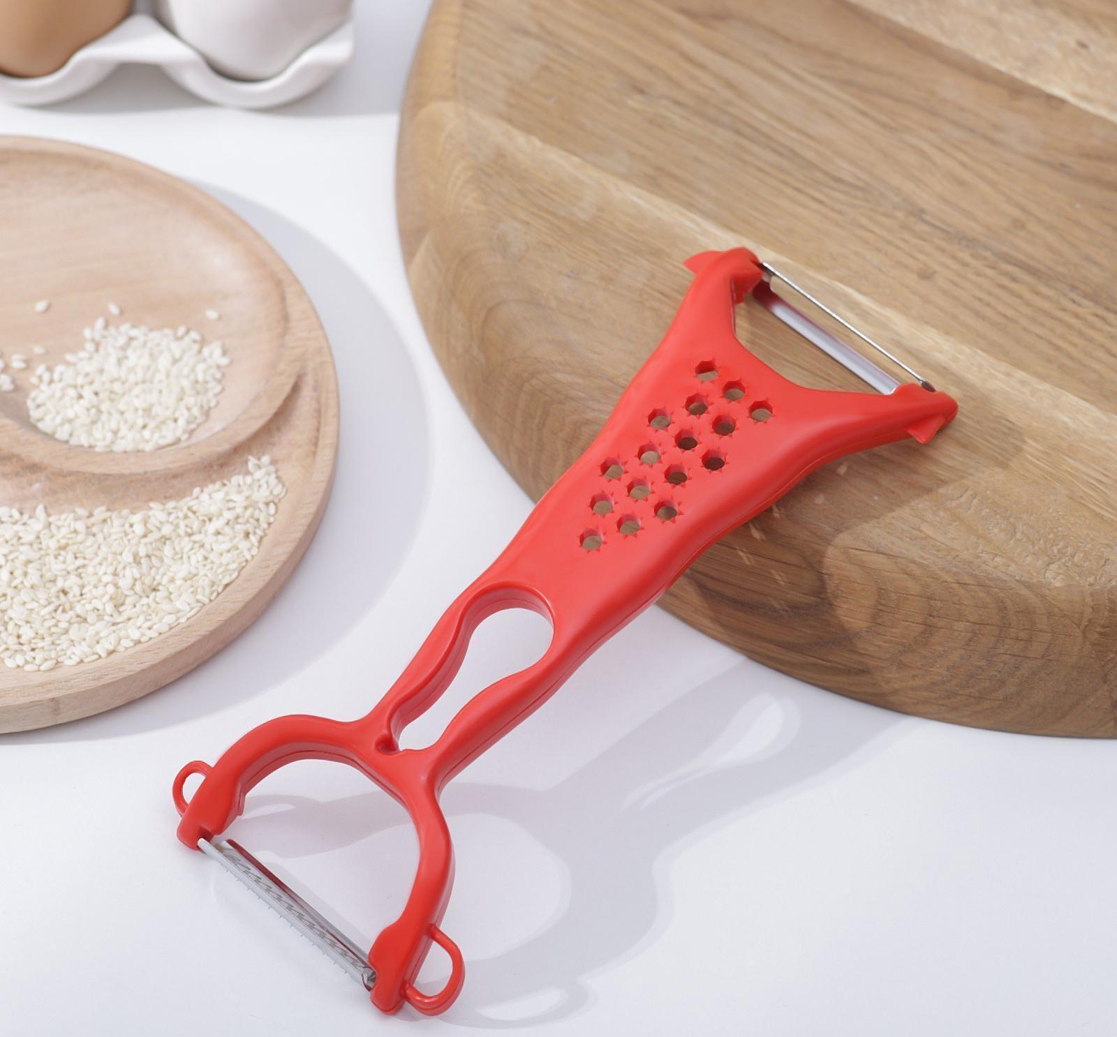 Овощечистка двухсторонняя «Скраб», 18 см, цвет красный