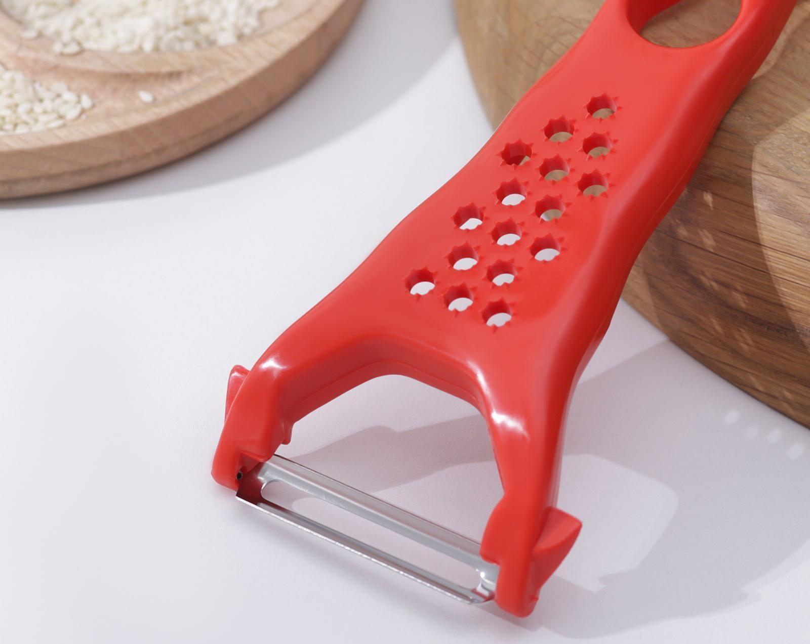 Овощечистка двухсторонняя «Скраб», 18 см, цвет красный