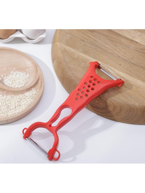 Овощечистка двухсторонняя «Скраб», 18 см, цвет красный