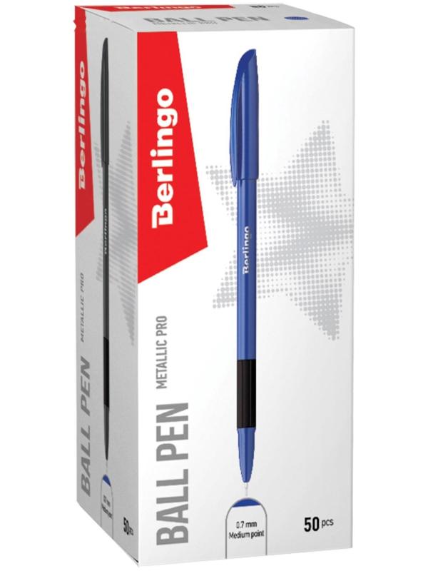 Ручка шариковая 0,7 мм, Berlingo Metallic Pro, стержень синий