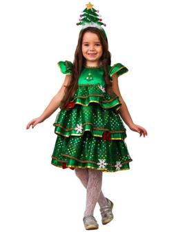 Карнавальный костюм «Ёлочка-малышка», сатин, платье, ободок, размер 30, рост 116 см