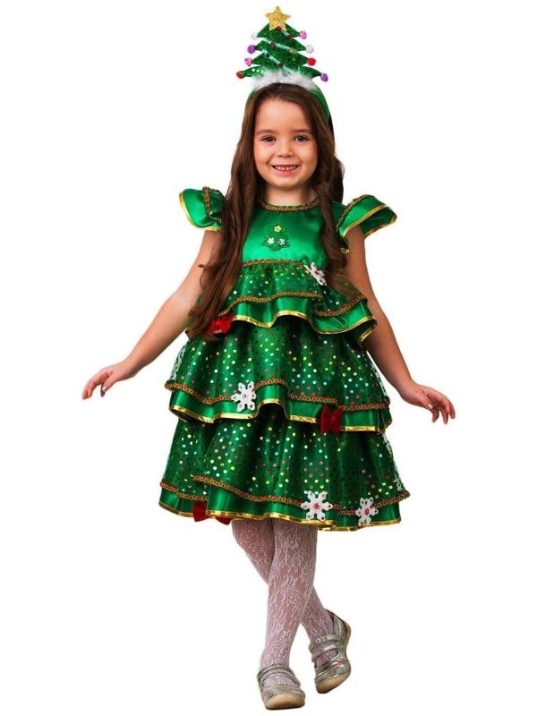 Карнавальный костюм «Ёлочка-малышка», сатин, платье, ободок, размер 30, рост 116 см