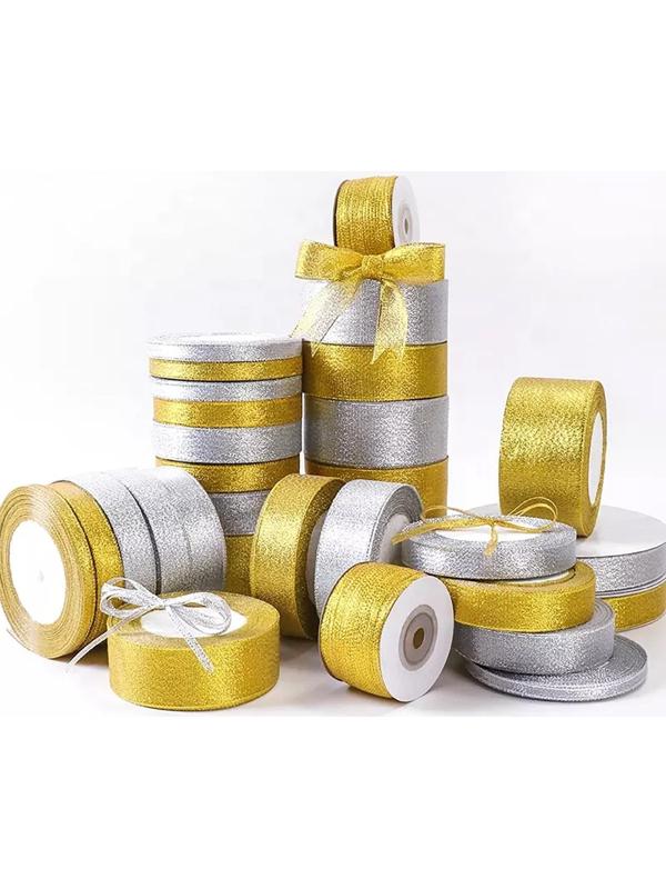 Набор парчовых лент, 5 шт, размер лент: 6/10/20/40/50 мм, 23 ± 1 м, цвет золотой