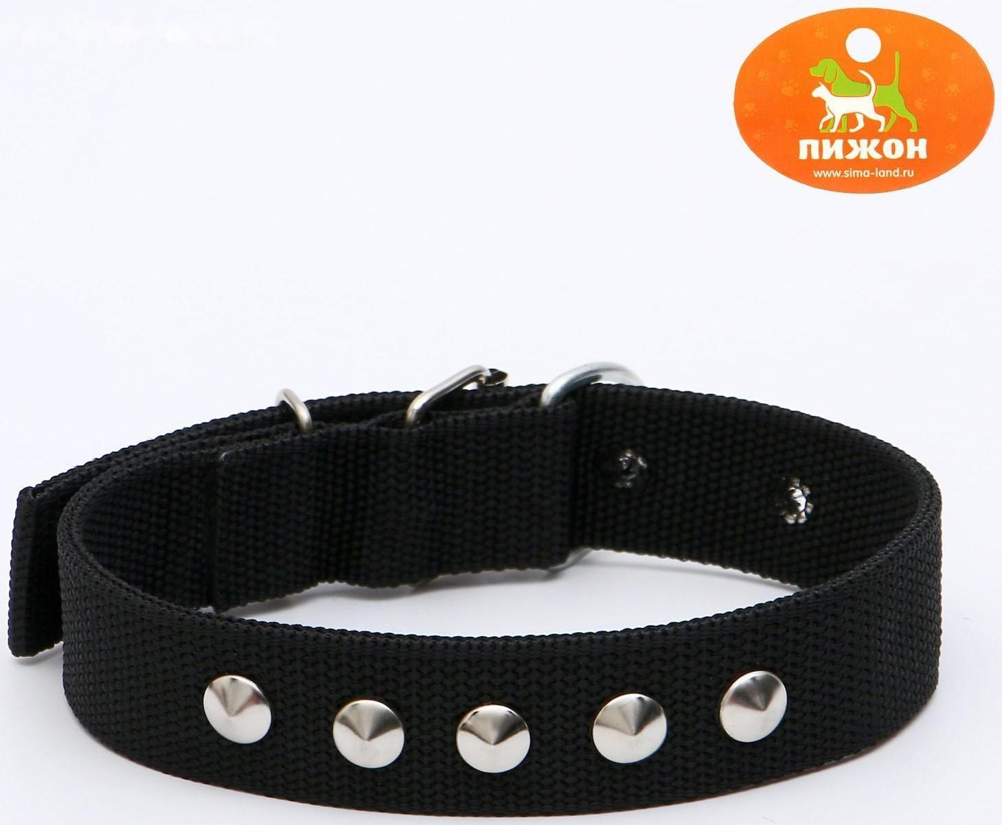 Ошейник клепаный, 48,5 х 3 см, ОШ 31-40 см, полиэстер, чёрный