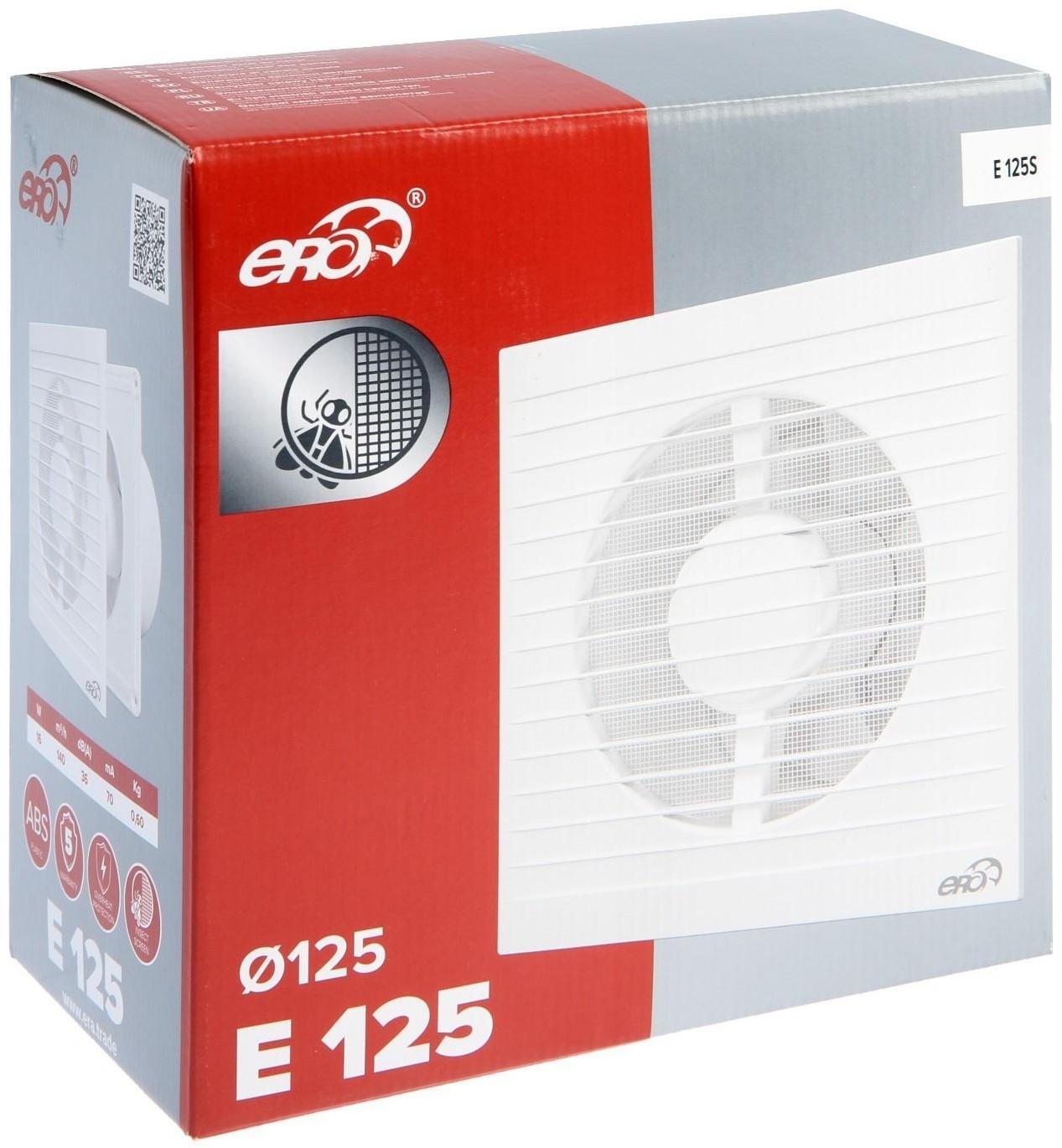 Вентилятор вытяжной ERA E 125 S, 180x180 мм, d=125 мм, 220‒240 В