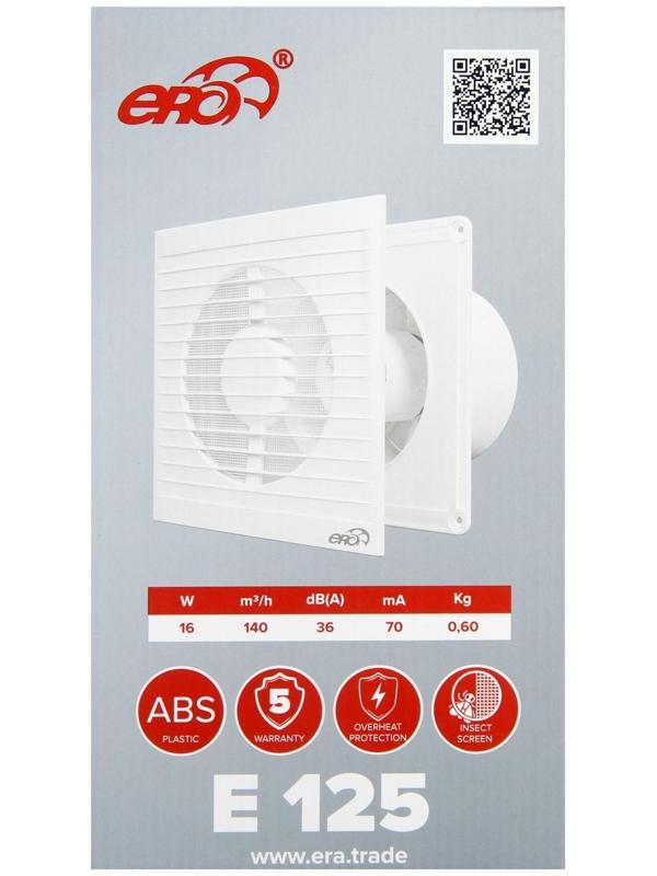 Вентилятор вытяжной ERA E 125 S, 180x180 мм, d=125 мм, 220‒240 В