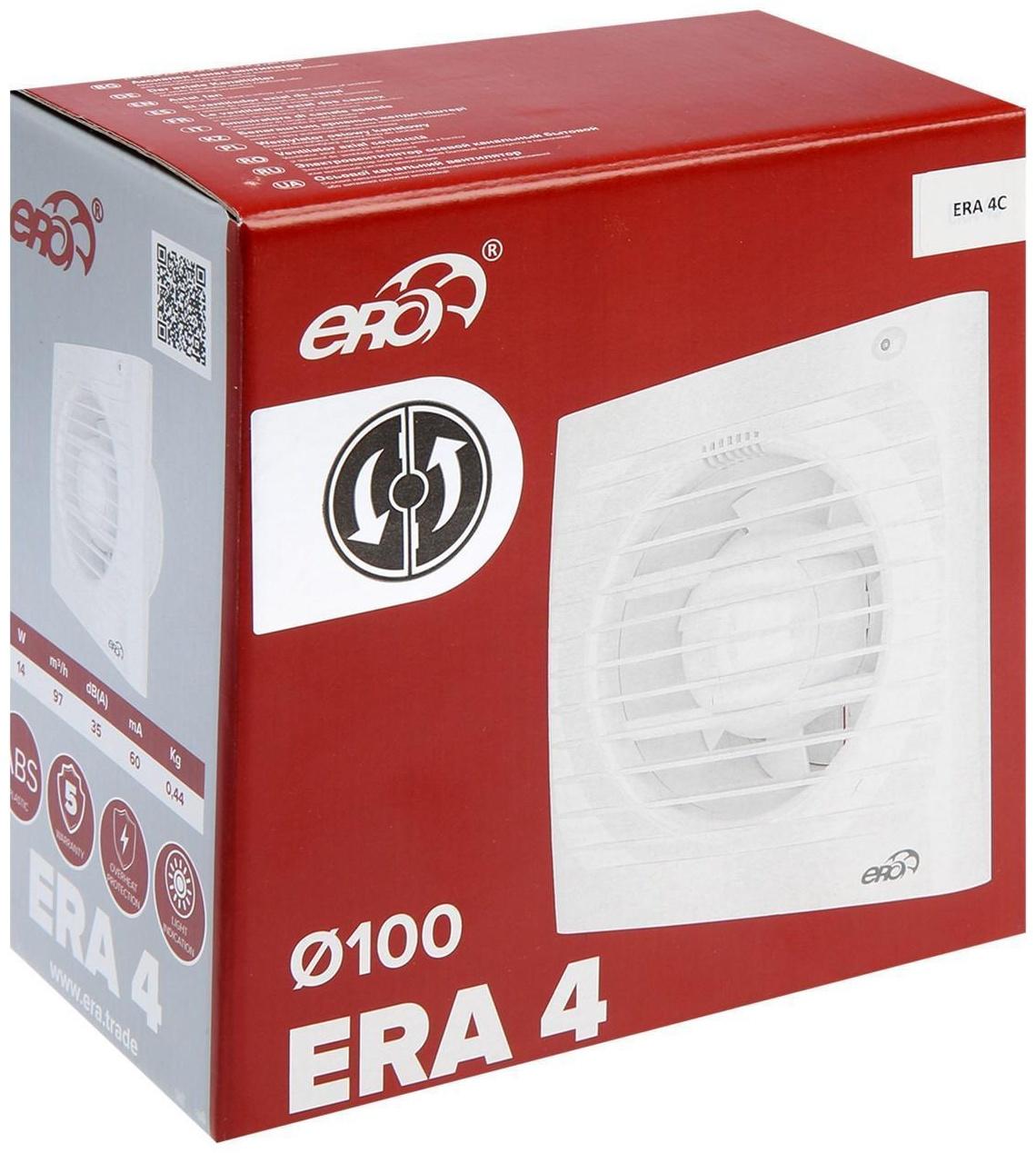 Вентилятор вытяжной ERA 4С, 150х150 мм, d=100 мм, 220‒240 В, с обратным клапаном