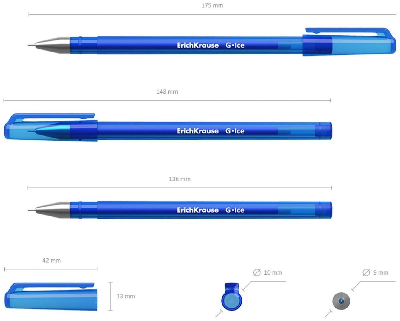 Ручка гелевая ErichKrause G-Ice, чернила синие, узел 0.5 мм, длина линии письма 500 метров