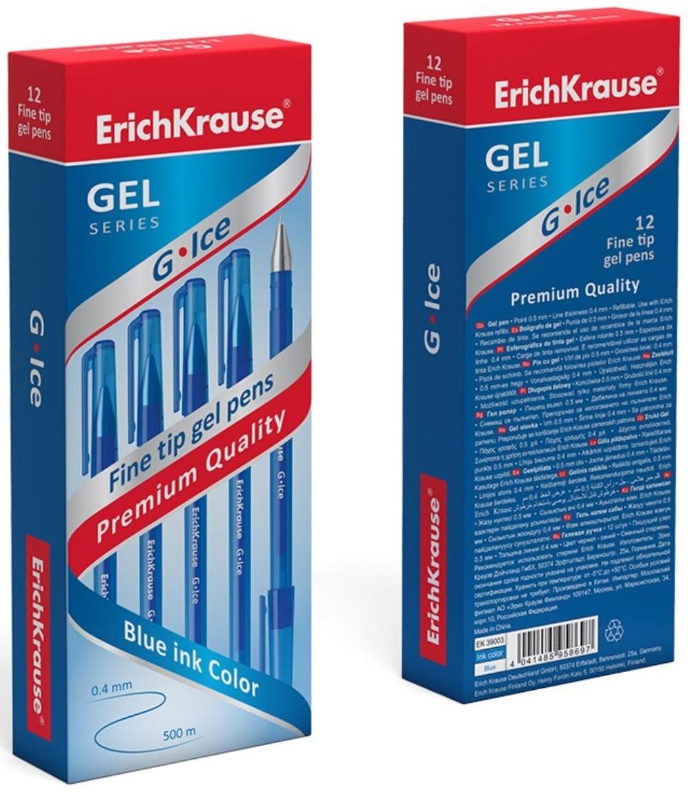 Ручка гелевая ErichKrause G-Ice, чернила синие, узел 0.5 мм, длина линии письма 500 метров