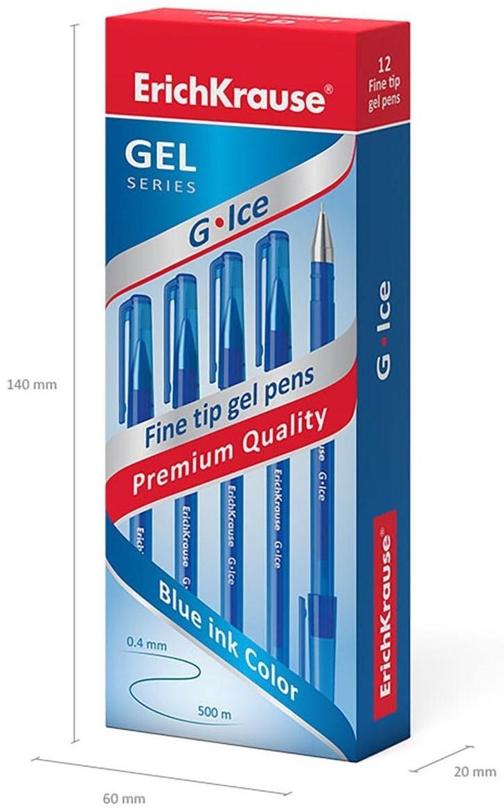 Ручка гелевая ErichKrause G-Ice, чернила синие, узел 0.5 мм, длина линии письма 500 метров
