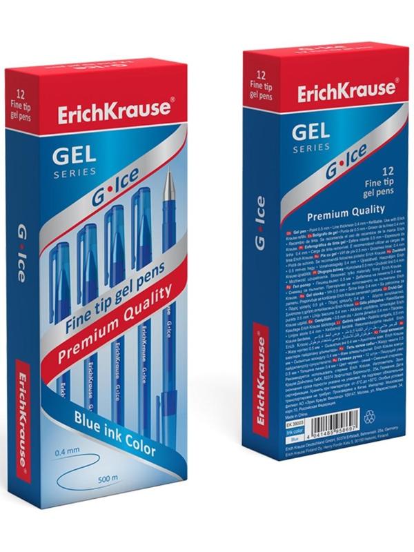 Ручка гелевая ErichKrause G-Ice, чернила синие, узел 0.5 мм, длина линии письма 500 метров