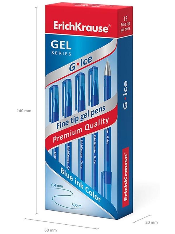 Ручка гелевая ErichKrause G-Ice, чернила синие, узел 0.5 мм, длина линии письма 500 метров