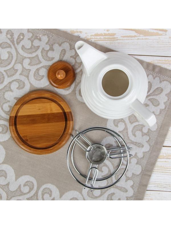 Чайник керамический заварочный «Эстет», 900 мл, с подогревом, на деревянной подставке