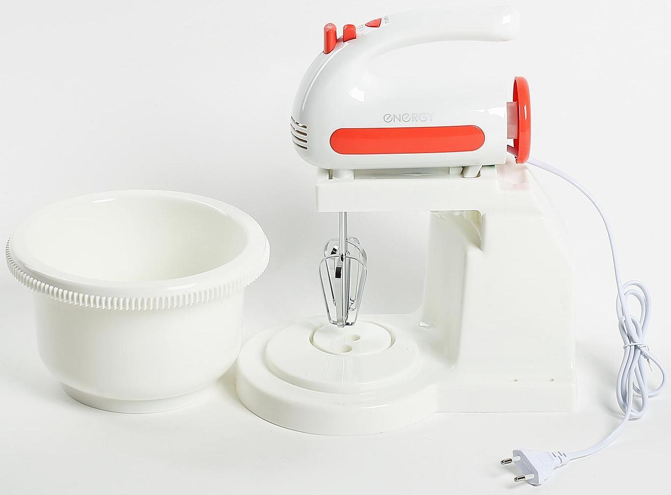 Миксер ENERGY EN-273, стационарный, 200 Вт, 1.5 л, 5 скоростей, бело-красный