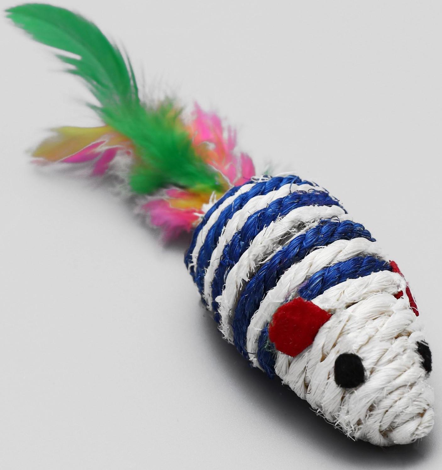 Набор игрушек для кошек: мышь и шарики из сизаля и пластика, микс цветов