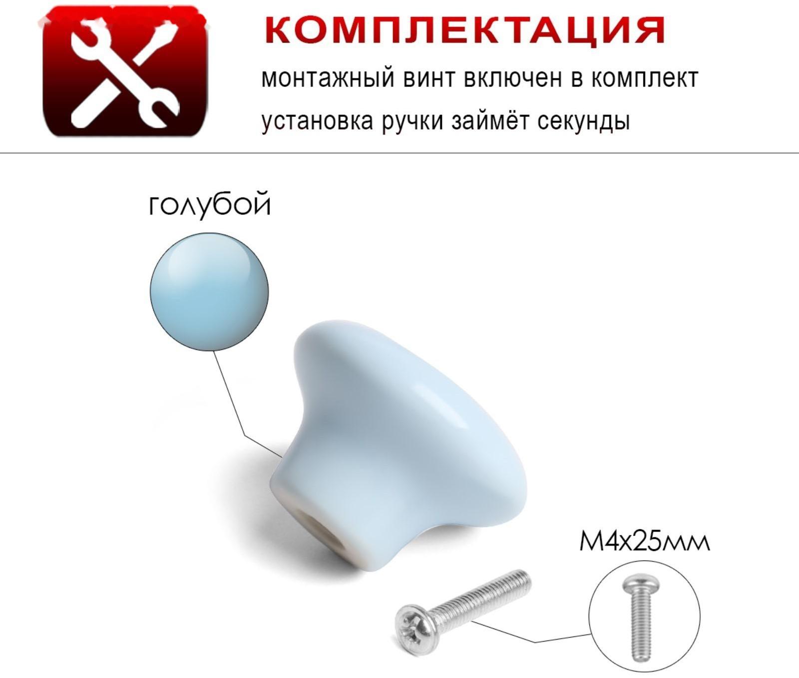 Ручка-кнопка BOWL Ceramics 002, керамическая, голубая